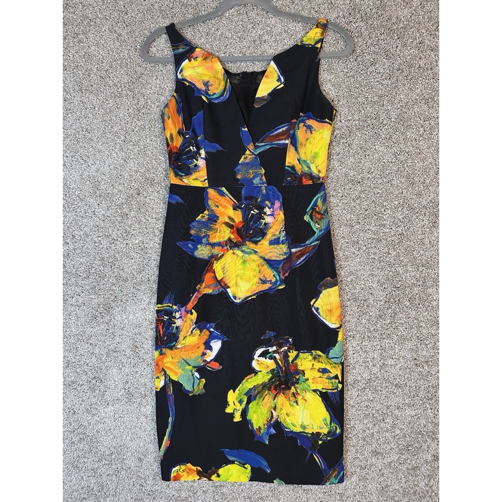 Milly New York Floral Sheath Dress 0 Made in USA‎ Italian Fabric Silk Detail
